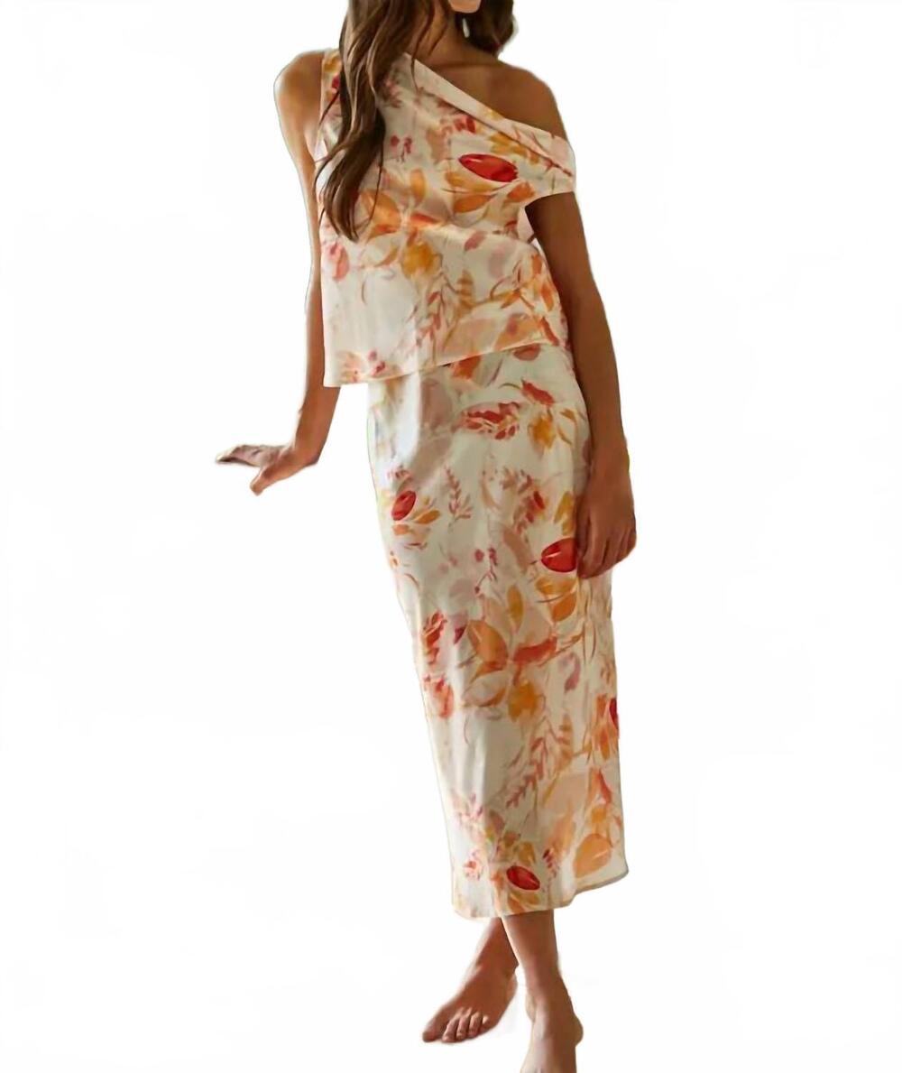 NEW BY TOGETHER floral midi skirt in ivory/orange